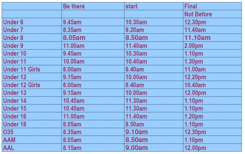 Six A Side Start Times & Draw 2019 Six A Side Start Times & Draw 2019